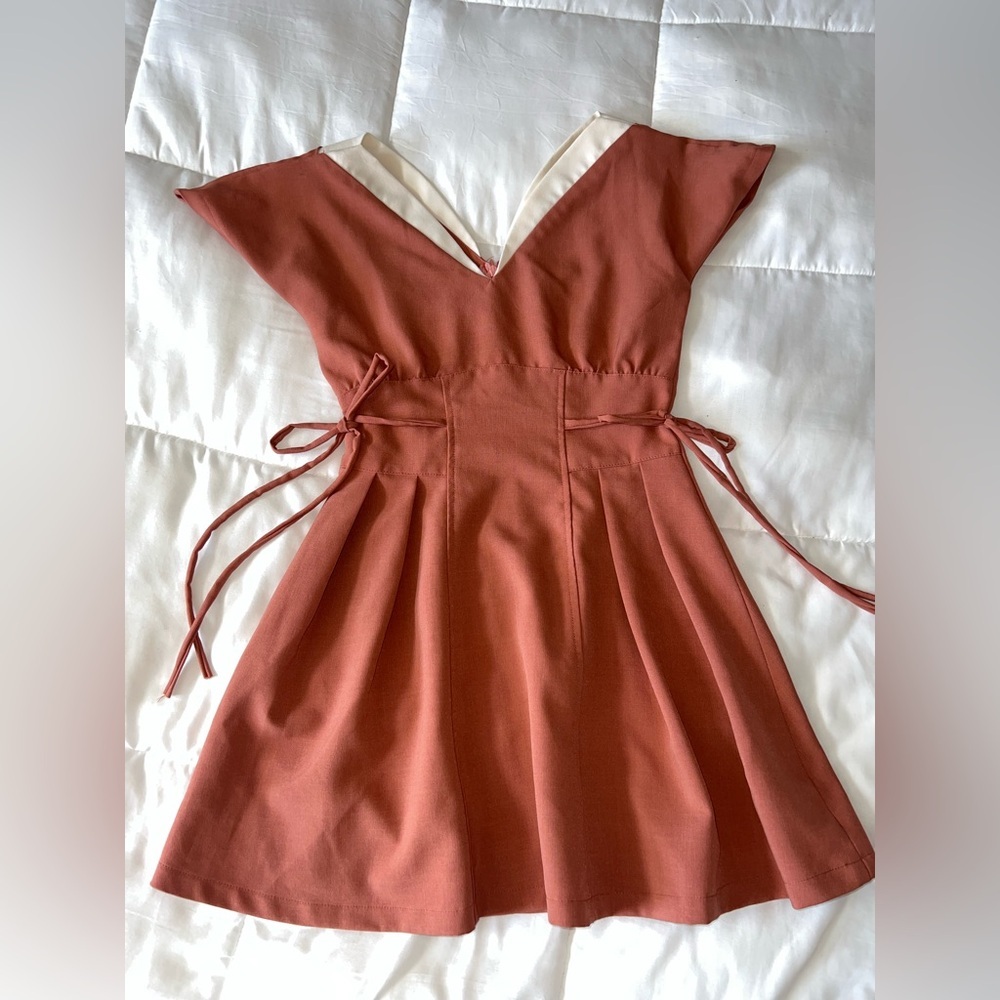 Quoc Anh Rust Dress with Tie Details